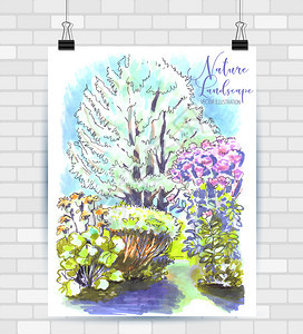 手绘水彩风格美丽植物海报插画图片