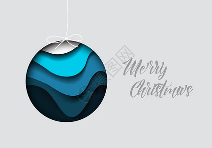矢量现代最低程度卡片带有简单的圣诞节软质装饰和纸切割效果蓝色版本矢量现代最低圣诞卡模板蓝色泡图片