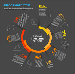 具有最大里程碑图标阴影和大多彩年份标签的矢量信息环传报告模板暗版矢量信息环传报告模板图片
