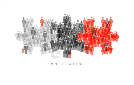 由灰人和红拼图凑成的合作集思广益团队工作概念图片