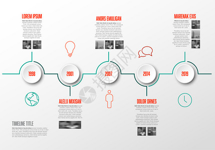 带有圆圈和照片占位符的时线模板图片
