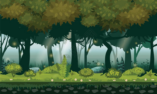 卡通森林树灌木大自然环境矢量插画图片