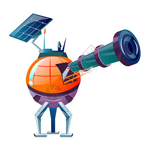 空间行星殖民化矢量漫画插图未来技术硅基建筑配备太阳能电池板的基地以及用于空间探索和宇宙观测的光学望远镜背景图片