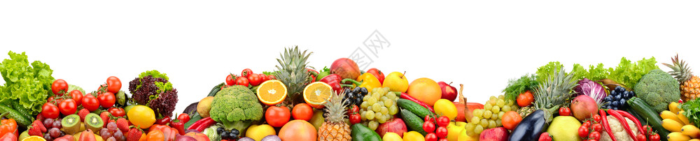 新鲜水果和蔬菜由白色背景的鲜水果和蔬菜组成图片