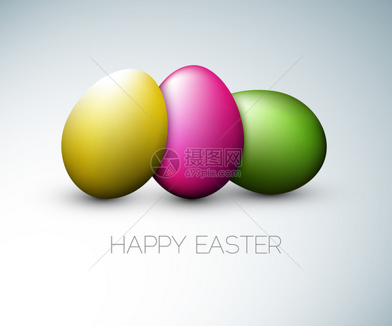 快乐复活节卡灰色背景上有三个彩色鸡蛋图片