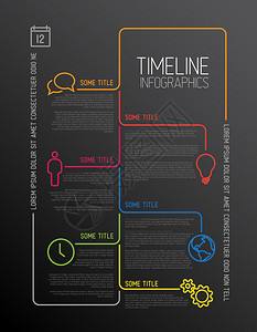 矢量信息时间表报告模板带有用细线制作的图标深垂直版本图片