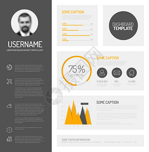 简易配置文件仪表板模带有平设计图表和图片