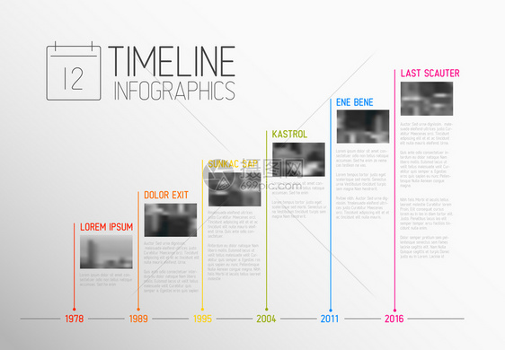 具有最大里程碑照片年份和描述的矢量多彩活页印刷时间报告模板图片