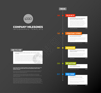 具有最大里程碑年份和描述的矢量信息时间表报告模板黑暗时间表模板版本图片