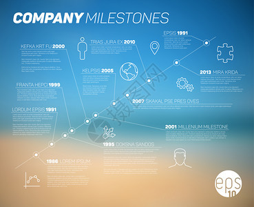矢量公司时间轴信息资料模板其背景中含有抽象模糊的夏季海滩照片图片
