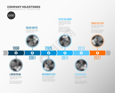 定时线模板在蓝色定时线上贴有圆圈照片占位符图片