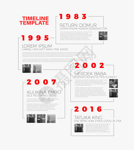 具有最大里程碑照片年份和描述的矢量人口印刷时间报告模板图片