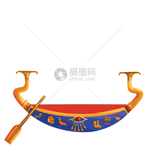 古埃及木船配有太阳之神划船的古埃及木旅行卡通矢量插图埃及文化宗教