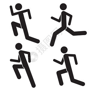 白色背景上孤立的一套跑步人图标健康的生活方式男冲锋手的轮廓慢跑Athlete为人马拉松步行的运动员卢戈一套运行的男子图标冲刺者行图片