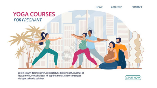瑜伽课程研讨会或怀孕妇女学校TrindyFlatVecter网站Banner着陆页面模板图片