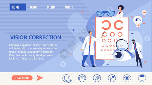 视觉校正方法选择趋势的简单信息登陆一页违规者和眼科医生进行现代光眼测试特殊镜矢量卡通说明视觉校正方法选择着陆一页视觉校正方法选择图片