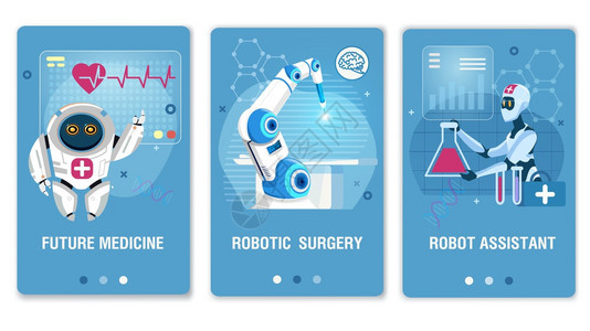 未来医学疗保健机器人技术移动网页集医疗社会媒体网络平板着陆页面咨询和治疗在线服务矢量卡通说明未来保健技术移动网页集图片