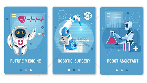 未来医学疗保健机器人技术移动网页集医疗社会媒体网络平板着陆页面咨询和治疗在线服务矢量卡通说明未来保健技术移动网页集图片