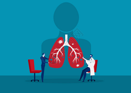 矢量插画检查肺部以接受冠状共19个矢量插图的治疗医生背景