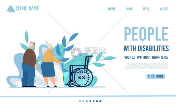 提供护理医疗保健援助或老年残疾人在家坐椅用步棍装饰的老年男女轮椅植物设计矢量I说明平板着陆页面提供护理或家庭坐椅图片