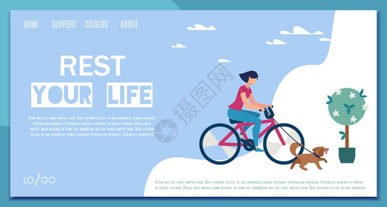 城市公园骑自行车的女孩矢量插画图片