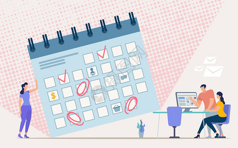 企业团队的时间管理组织会议日历平向概念公司雇员规划工作计时间表增加核对清单的任务确定项目期限说明图片
