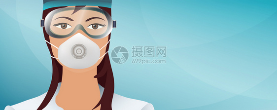 医生或护士用面罩和眼镜保护自己防止冠状Banner医务和护理人员全景通讯卫生紧急情况复制空间图片