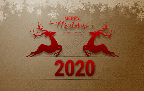 圣诞剪纸圣诞快乐和新年邀请卡用驯鹿剪纸比工艺背景背景