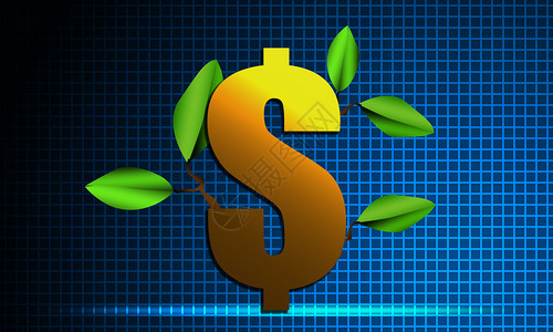 带有绿叶的美元符号财务和银行业概念3D图片