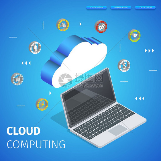 CloudEcontalSqualBannerwithCopyspaceflowchart数据中心主机服务器与笔记本电脑连接蓝尼图片