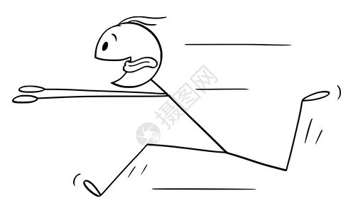 矢量卡通棒图绘制渴望或的人快速奔跑概念插图用舌头刺出和飞来快速奔跑矢量卡通说明Keen或EagerMan快速奔跑用舌头刺出和飞图片