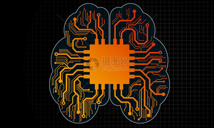 人工智能脑处理电路3D图片