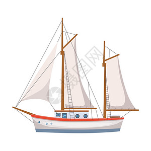 湖 度假漂浮在水面的帆船矢量颜色示意图帆船矢量颜色示意图孤立的