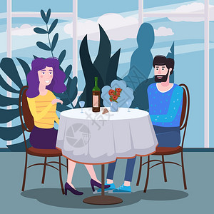 自助晚餐一对情侣在咖啡馆插画