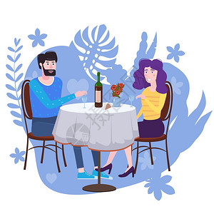 自助晚餐情侣在咖啡馆插画