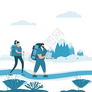 爱在户外旅游活动探险旅行徒步爱在户外游活动夫妇探险行徒步游运动休闲背包或野外旅行山地景观游客随行者或朋友的对等之处图片
