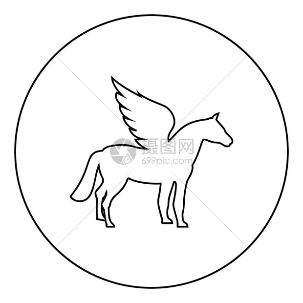 圆形黑色天马卡通矢量插图