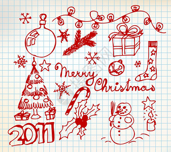 方纸上的矢量圣诞和新年涂鸦图图片