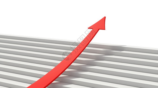 在成功的商业战略营销或贸易股票市场概念中有红色箭头的增长图在楼梯上升3个抽象图解表上的正确方向图片