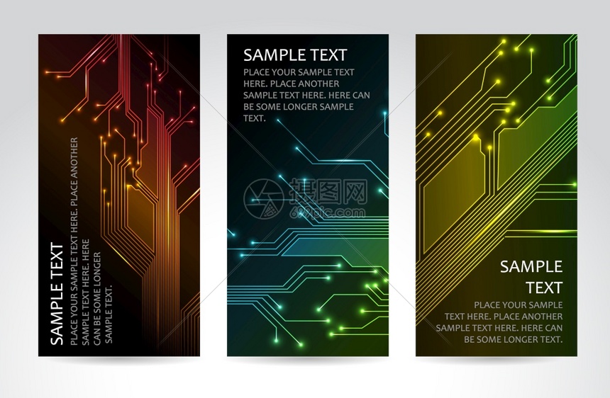 一套现代黑暗垂直技术横幅图片