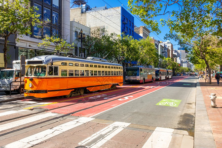 旧金山市中心在美国北加州鲍威尔街和市场有文化城市生活图片