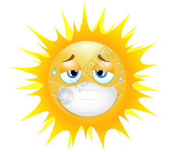 Emoji表情的太阳在肺热中戴医疗面具的疲倦概念3插图有趣的表情科罗纳爆发保护概念三维隔离隔离图片
