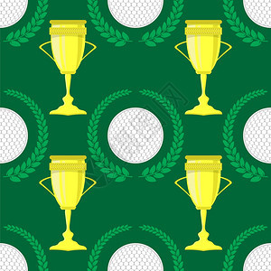 高尔夫球图标和劳蕾尔绿色背景无缝模式GolfBall图标和劳蕾尔绿色背景无缝模式图片