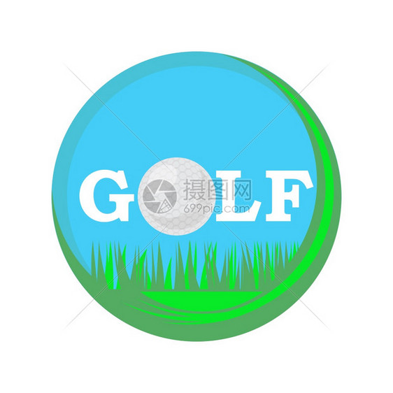 GolfBall图标和Club文本在白背景上孤立平面设计Logo在白背景上与StylizedText隔离图片