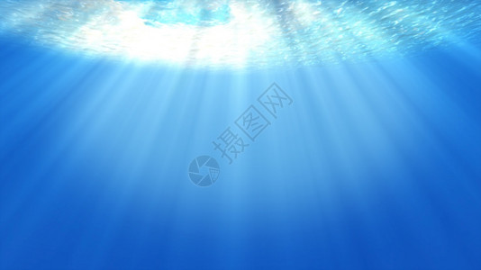 海水下光线美丽的阳面纱海洋波水下运动和与射线流光从深蓝色水中闪耀产生美丽的水光反射图片