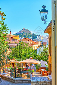 希腊老城雅典的Plaka区街道景城市天线的色象图片