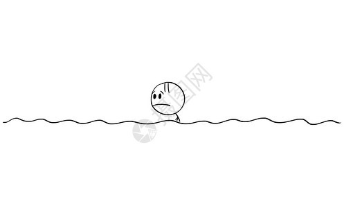 黑白卡通海洋中游泳的人矢量插画图片
