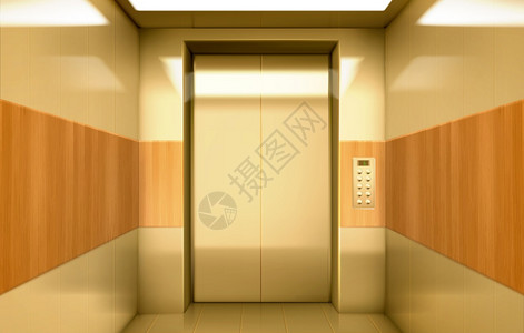 空的金色电梯客舱有封闭的门视窗内矢量现实的豪华客运电梯室内有扣子面板和数字显示有房旅馆或办公室的地板数门内闭的金色电梯客舱图片
