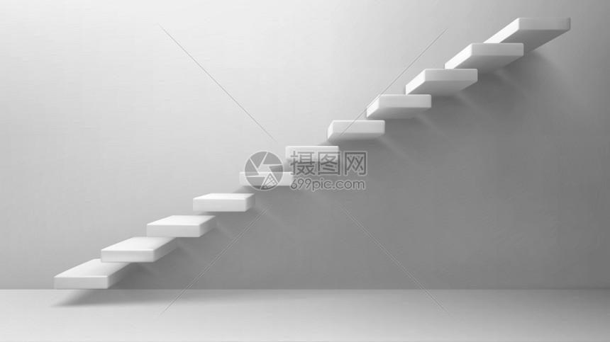 插画 其他 3d楼梯白色空墙背景上的色楼梯通往商业成功的道路职业阶梯