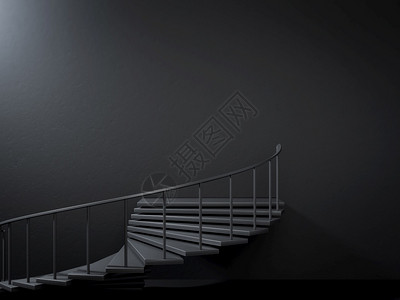 3d黑螺旋楼梯在暗的空前厅中铺设黑螺旋楼梯用于放置文字或广告的完美插图商业成就感插入文字或广告的完美插图图片